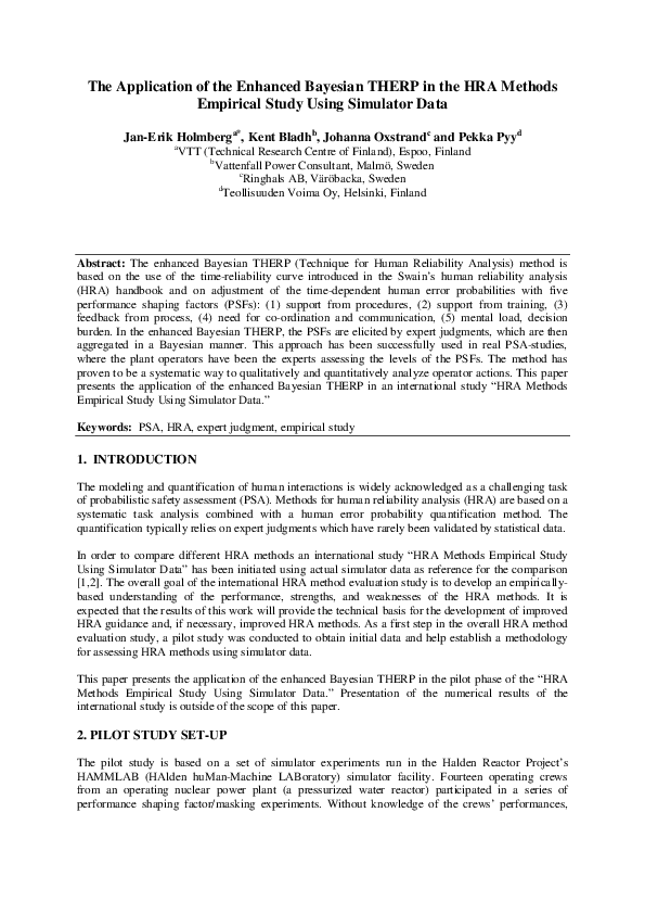 (PDF) The Application of the Enhanced Bayesian THERP in the HRA Methods ...