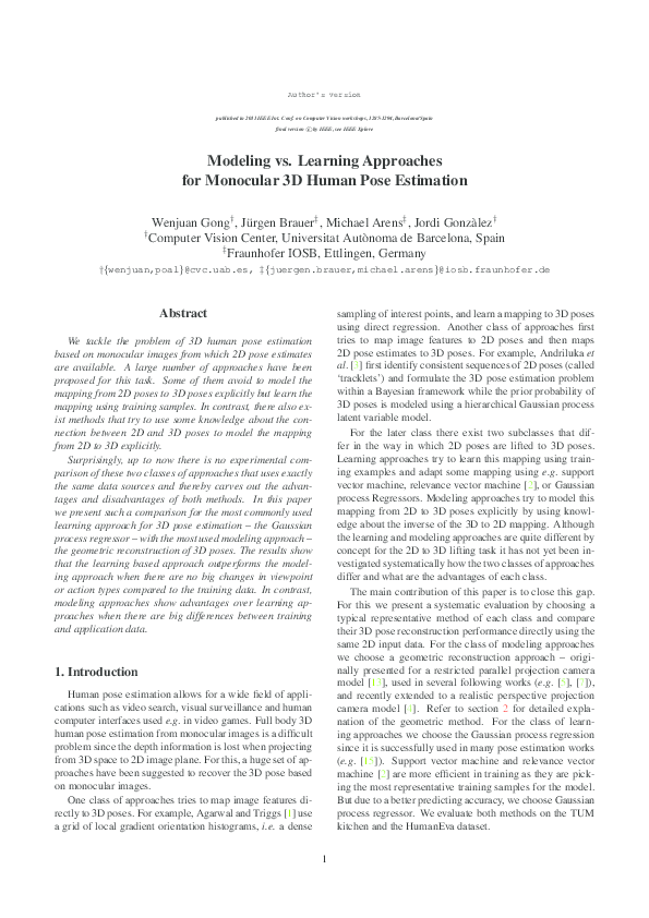 (PDF) Modeling vs. learning approaches for monocular 3D human pose ...