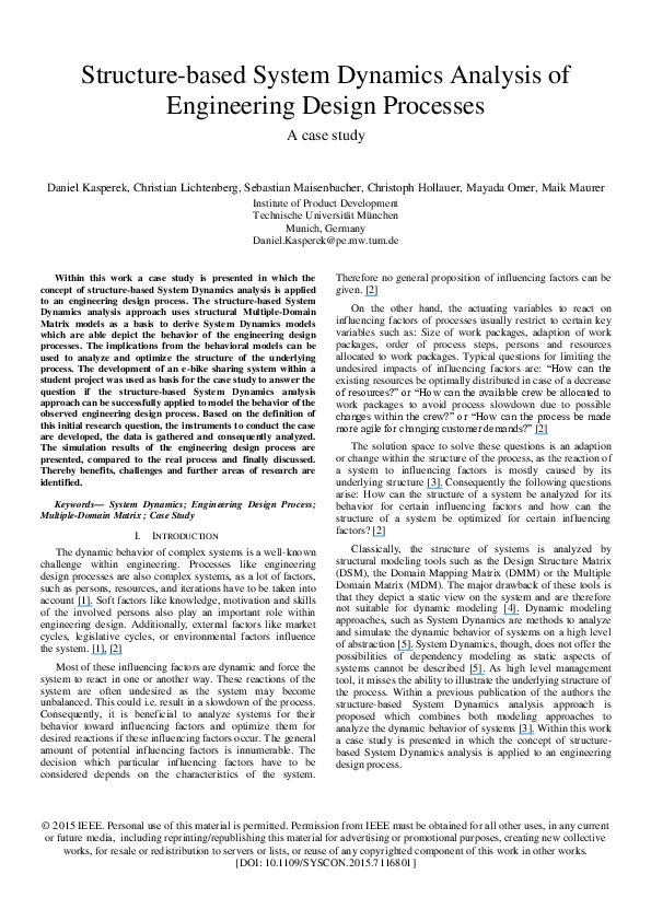 (PDF) Structurebased System Dynamics Analysis of Engineering Design