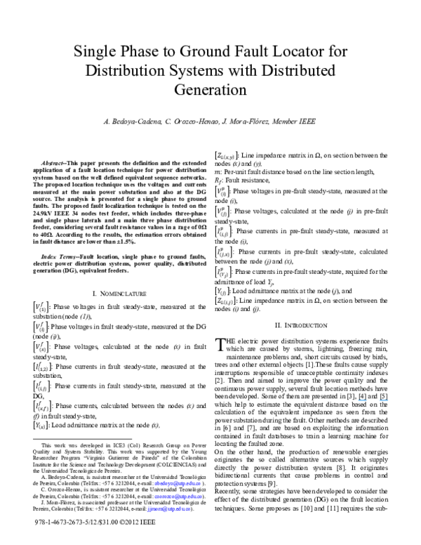 (PDF) Single phase to ground fault locator for distribution systems ...