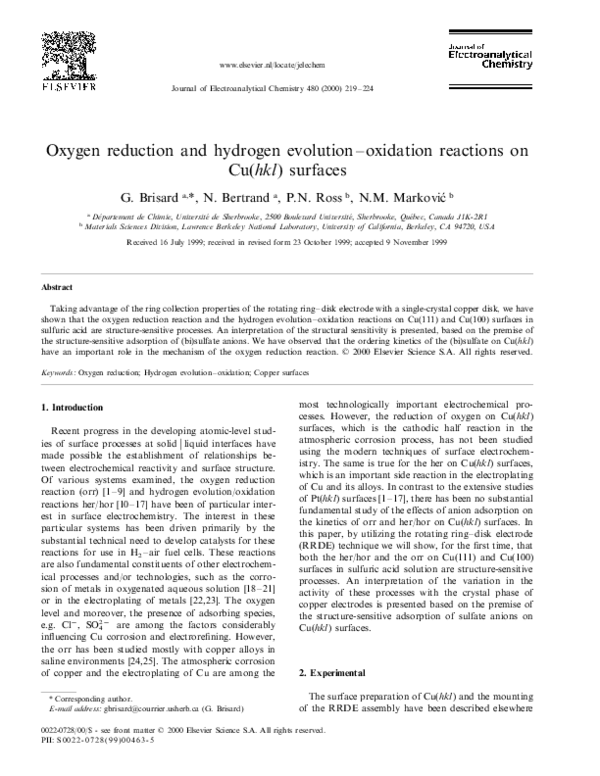 (PDF) Oxygen reduction and hydrogen evolution–oxidation reactions on Cu ...