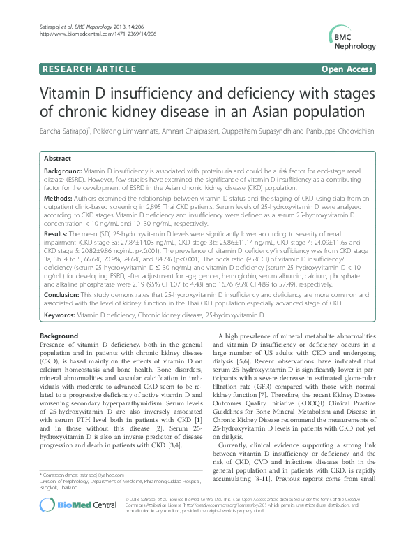 (PDF) Vitamin D insufficiency and deficiency with stages of chronic kidney disease in an Asian