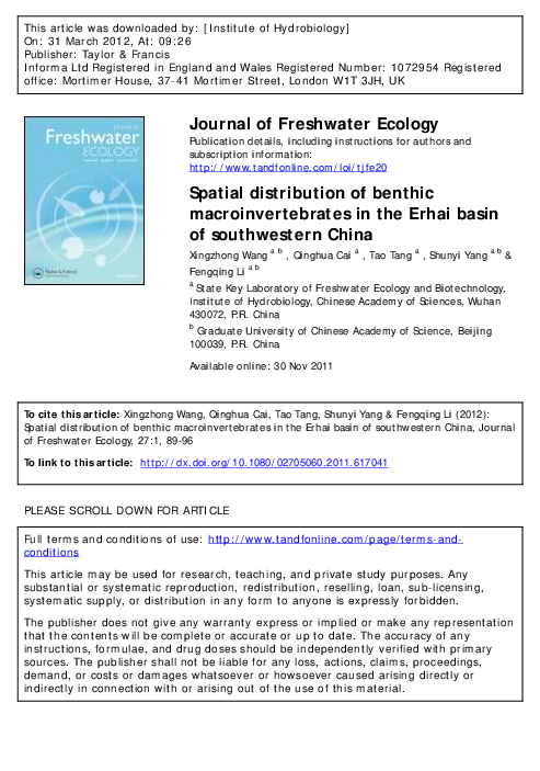 (PDF) Spatial distribution of benthic macroinvertebrates in the Erhai ...