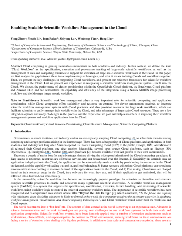 (PDF) Enabling scalable scientific workflow management in the Cloud