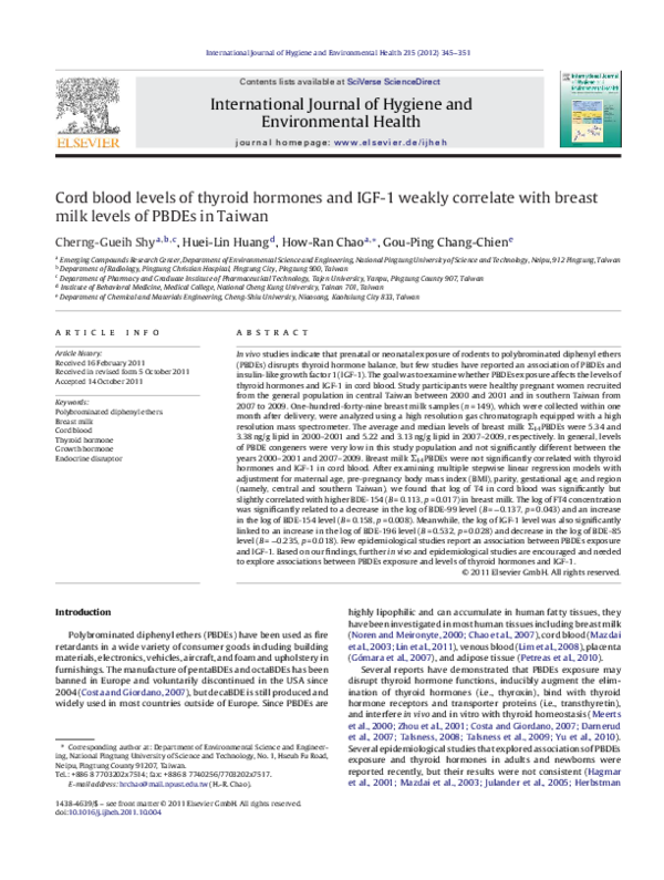 (PDF) Cord blood levels of thyroid hormones and IGF1 weakly correlate with breast milk levels