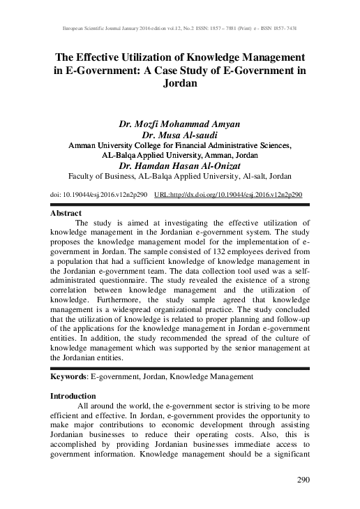 (PDF) The Effective Utilization of Knowledge Management in E-Government ...