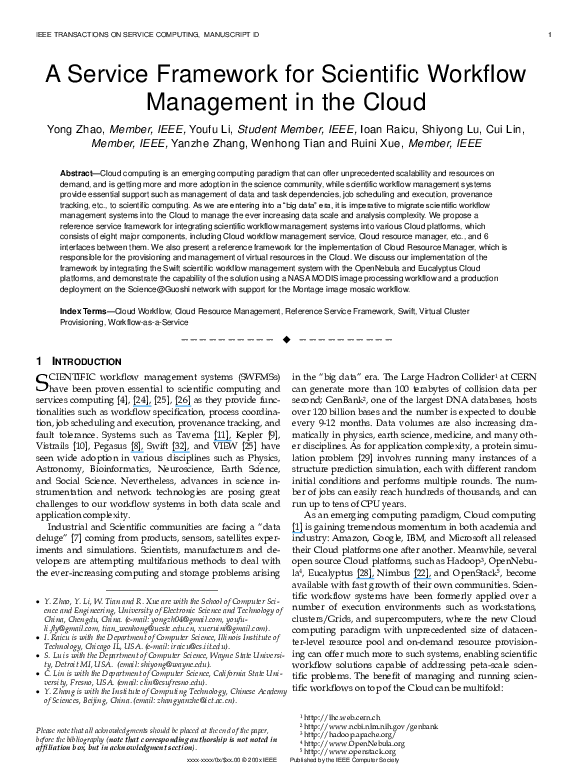 (PDF) A Service Framework for Scientific Workflow Management in the Cloud
