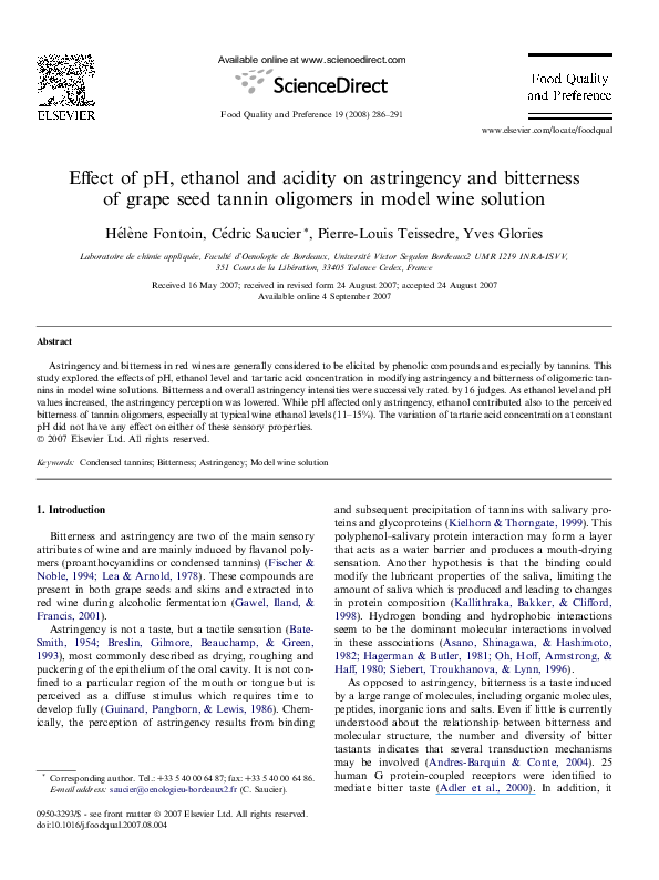 (PDF) Effect of pH, ethanol and acidity on astringency and bitterness ...