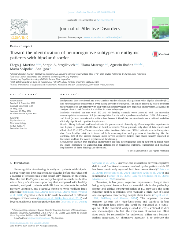 (PDF) Toward the identification of neurocognitive subtypes in euthymic ...