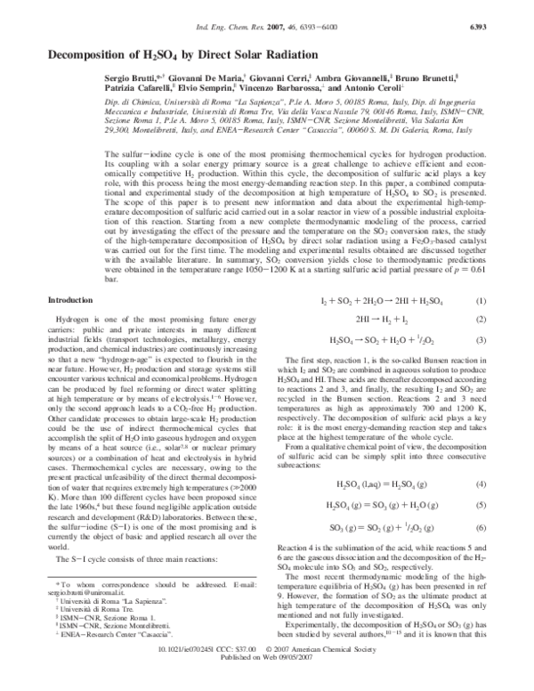 (PDF) Decomposition of H 2 SO 4 by Direct Solar Radiation