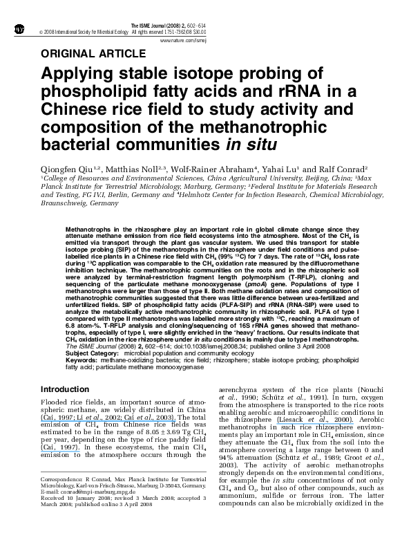 (PDF) Applying stable isotope probing of phospholipid fatty acids and ...