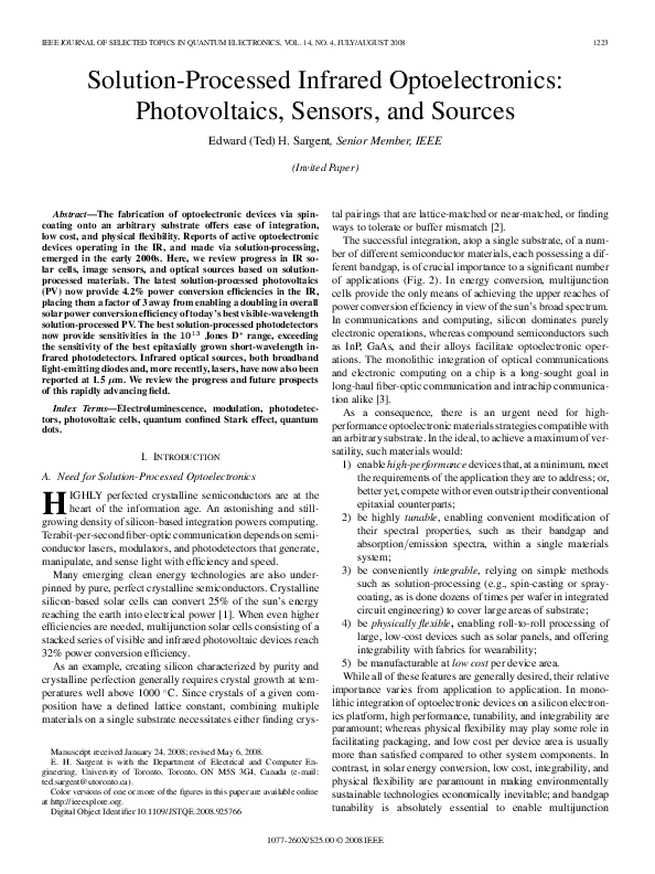 (PDF) Solution-Processed Infrared Optoelectronics: Photovoltaics ...
