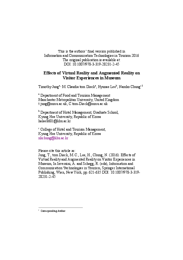 (PDF) Effects of Virtual Reality and Augmented Reality on Visitor ...