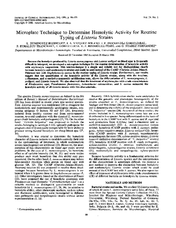 (PDF) Microplate technique to determine hemolytic activity for routine