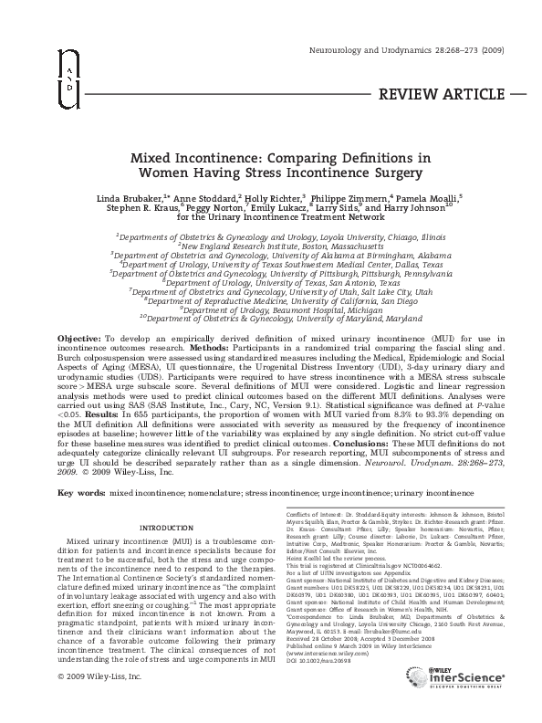 (PDF) Mixed incontinence Comparing definitions in women having stress