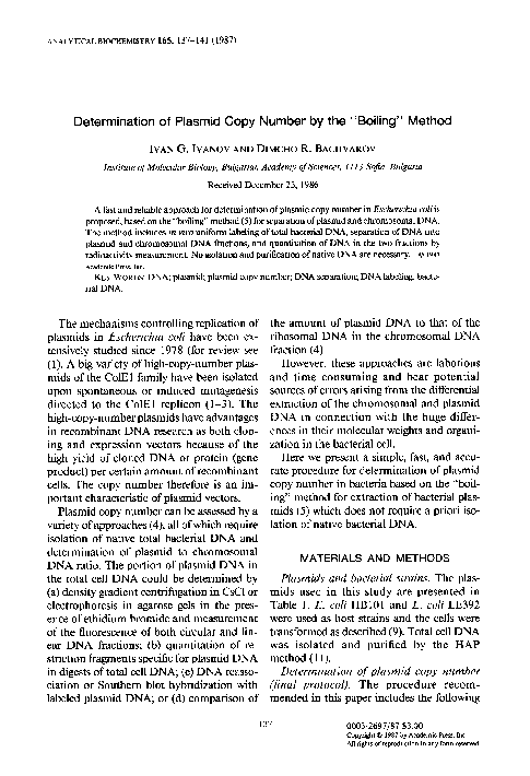 (PDF) Determination of plasmid copy number by the “boiling” method
