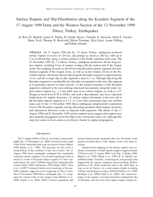 (PDF) Surface Rupture and Slip Distribution along the Karadere Segment ...