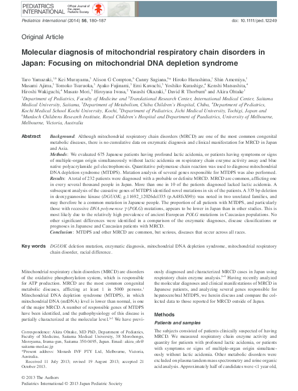 (PDF) Molecular diagnosis of mitochondrial respiratory chain disorders ...