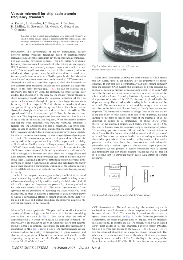(PDF) Vapour microcell for chip scale atomic frequency standard