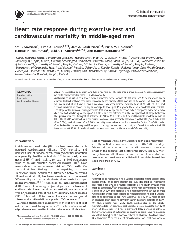 (PDF) Heart rate response during exercise test and cardiovascular ...