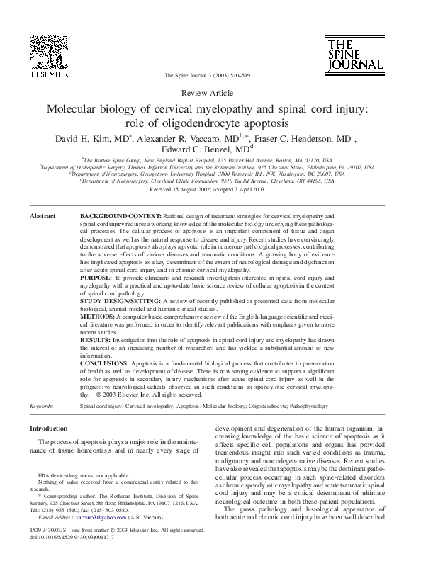 (PDF) Molecular biology of cervical myelopathy and spinal cord injury ...