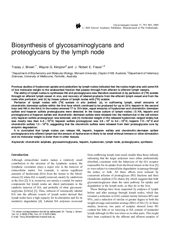 (PDF) Biosynthesis of glycosaminoglycans and proteoglycans by the lymph ...
