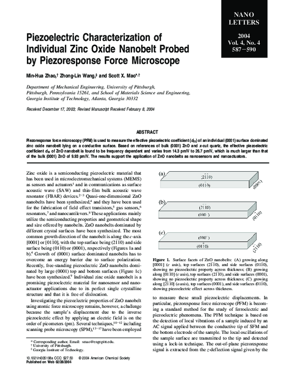(PDF) Piezoelectric Characterization of Individual Zinc Oxide Nanobelt ...