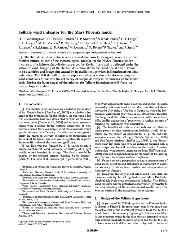 (PDF) Telltale wind indicator for the Mars Phoenix lander