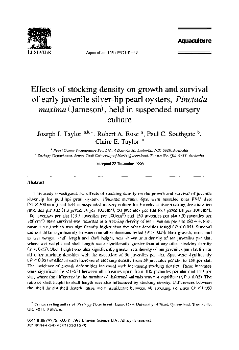 (PDF) Effects of stocking density on growth and survival of early ...