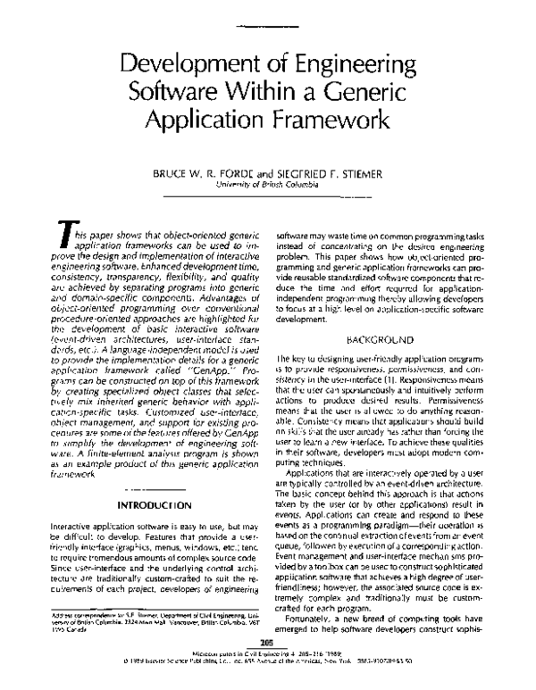 (PDF) Development of Engineering Software Within a Generic Application ...