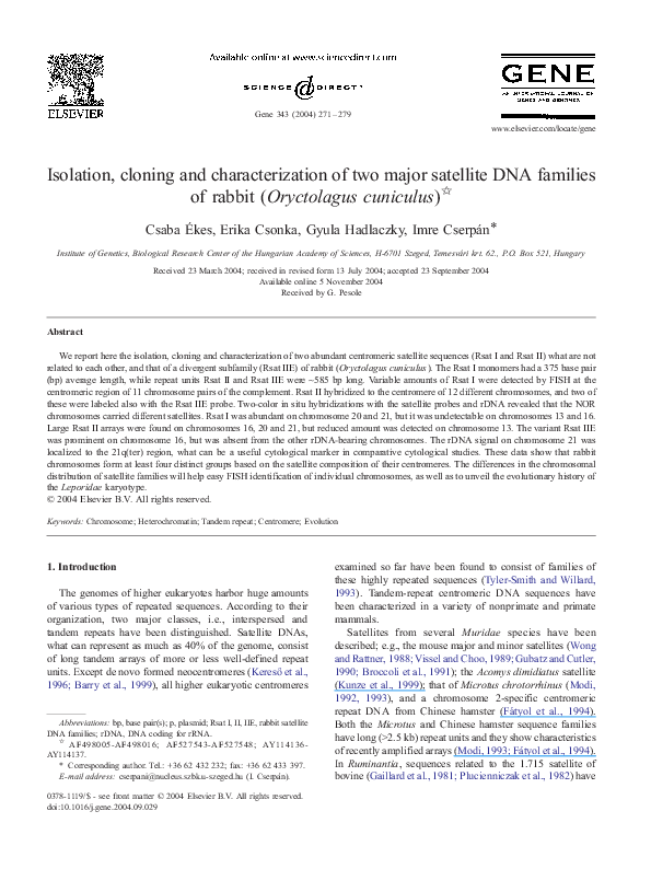 (PDF) Isolation, cloning and characterization of two major satellite ...