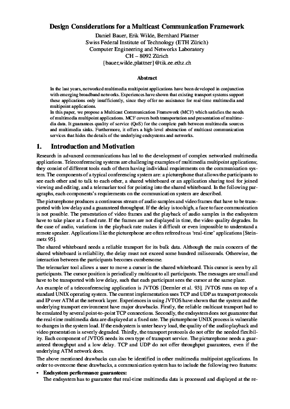 (PDF) Design considerations for a multicast communication framework