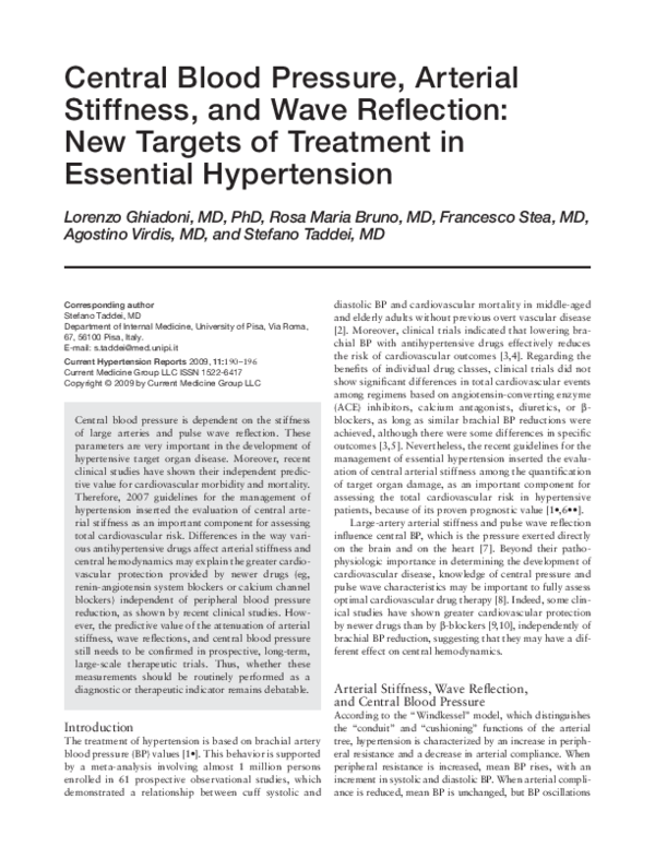 (PDF) Central blood pressure, arterial stiffness, and wave reflection ...