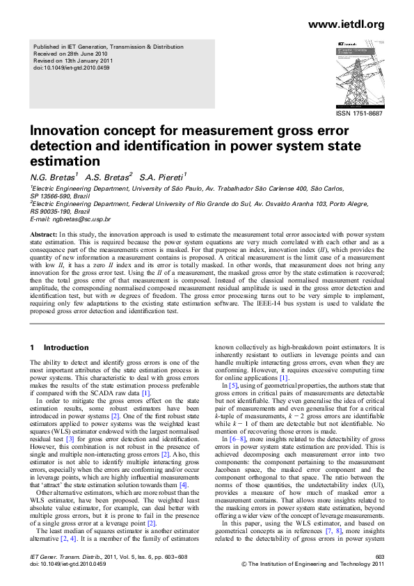 (PDF) Innovation concept for measurement gross error detection and ...