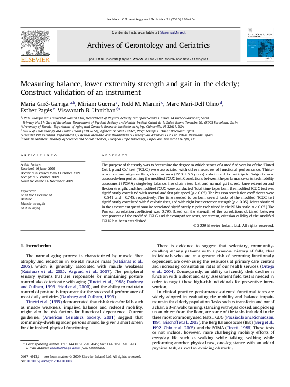 (PDF) Measuring balance, lower extremity strength and gait in the