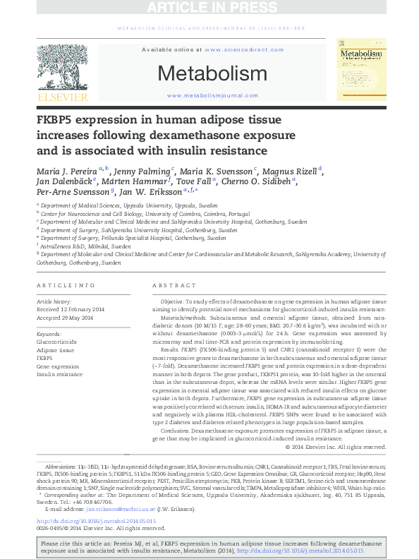 (PDF) FKBP5 expression in human adipose tissue increases following ...