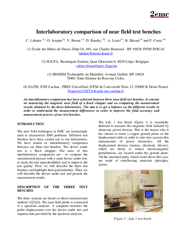 (PDF) Interlaboratory comparison of near field test benches