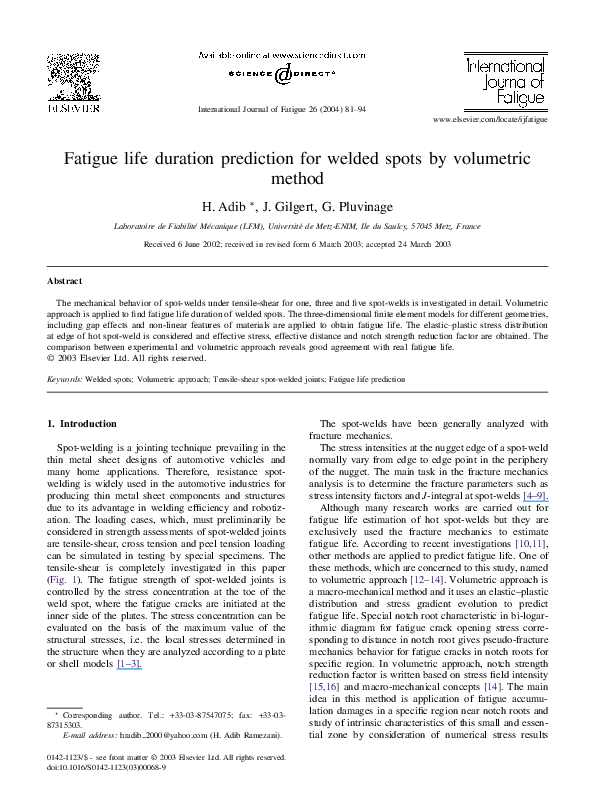 (PDF) Fatigue life duration prediction for welded spots by volumetric ...