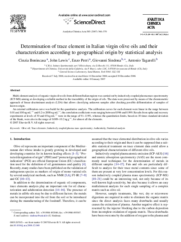 (PDF) Determination of trace element in Italian virgin olive oils and ...