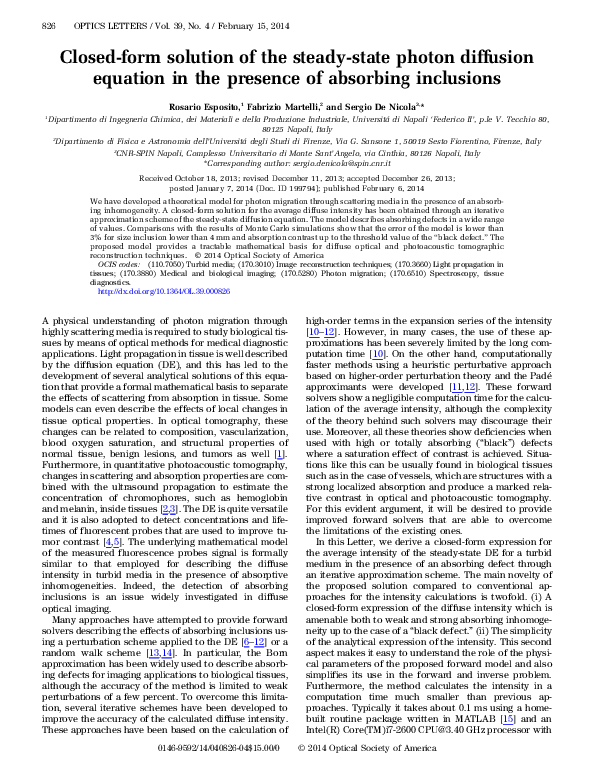 (PDF) Closed-form solution of the steady-state photon diffusion ...