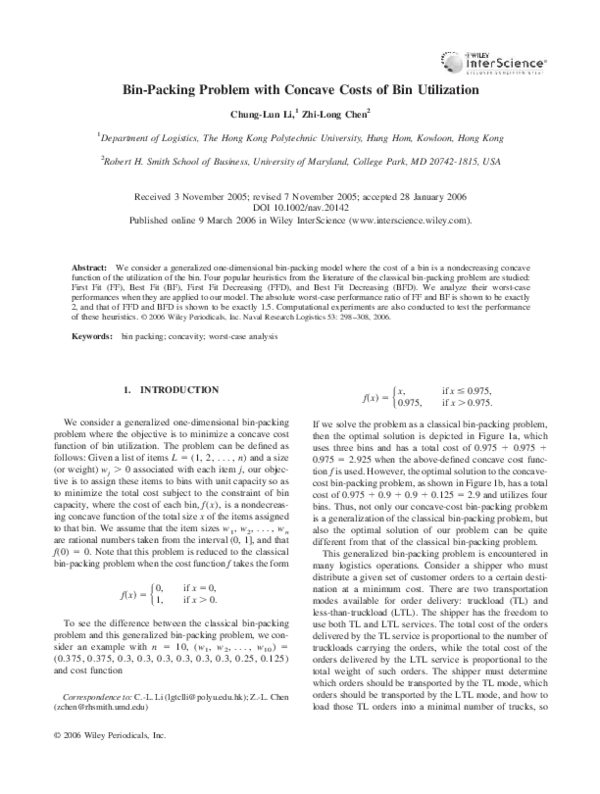 (PDF) Binpacking problem with concave costs of bin utilization Zhi