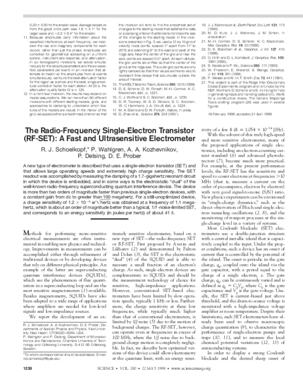 (PDF) The RadioFrequency SingleElectron Transistor (RFSET) A Fast