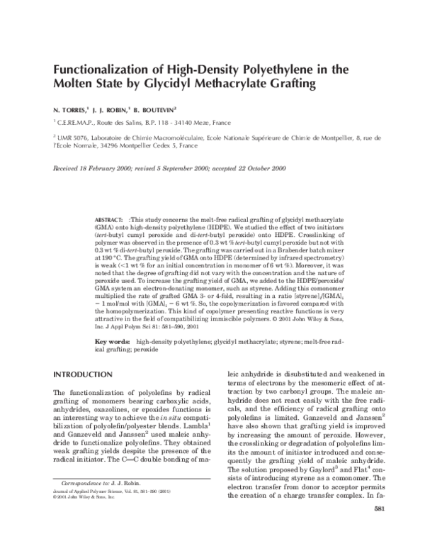 (PDF) Functionalization of highdensity polyethylene in the molten