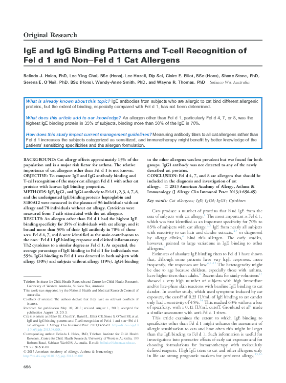 (PDF) IgE and IgG Binding Patterns and T-cell Recognition of Fel d 1 ...