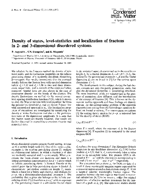(PDF) Density of states, level-statistics and localization of fractons ...