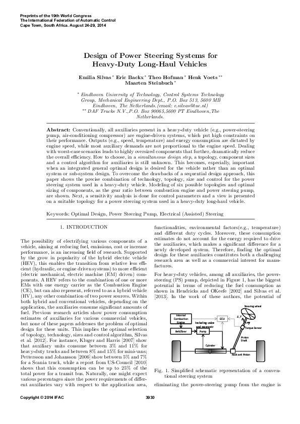 (PDF) Design of Power Steering Systems for Heavy-Duty Long-Haul Vehicles