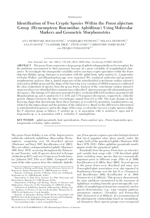 (PDF) Identification of Two Cryptic Species Within the Praon abjectum ...