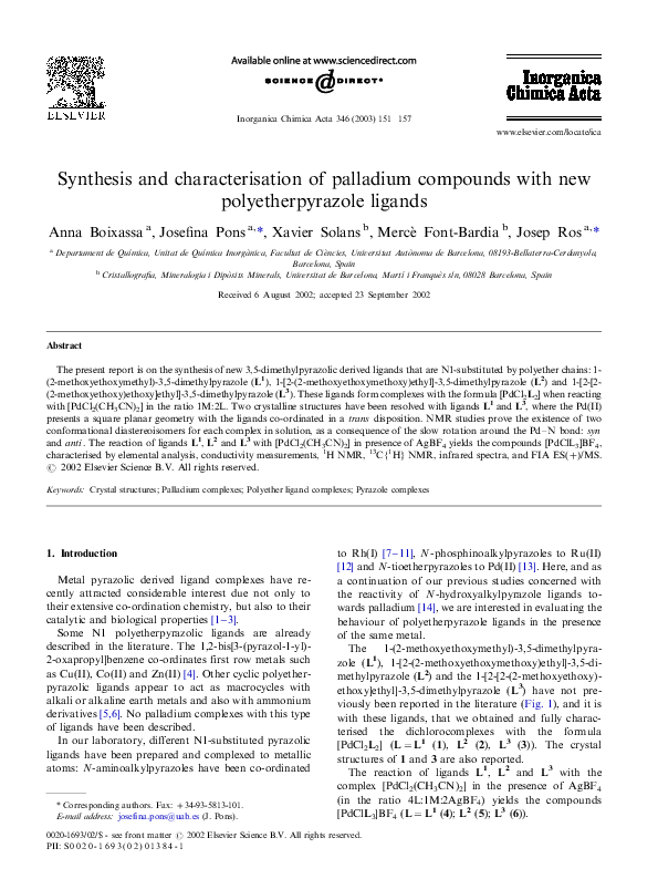 (PDF) Synthesis and characterisation of palladium compounds with new ...