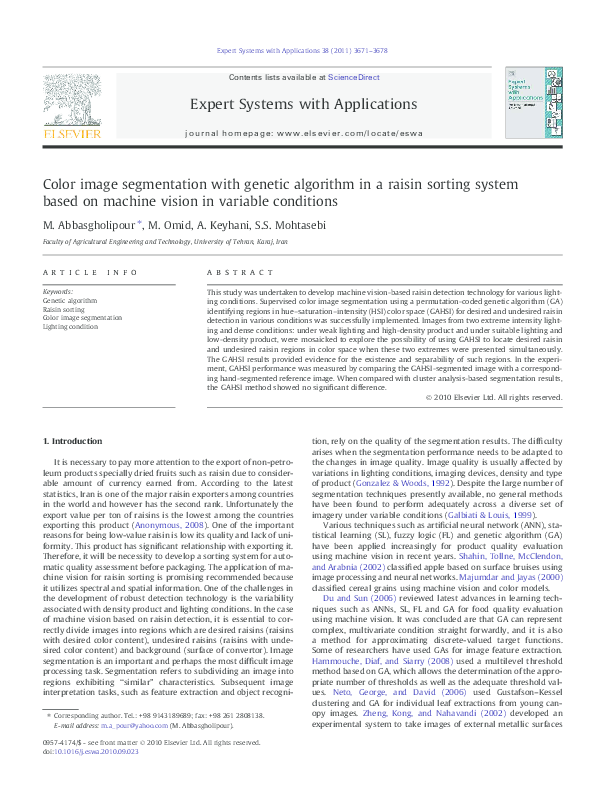 (PDF) Color image segmentation with genetic algorithm in a raisin ...