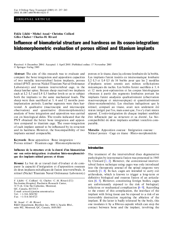 (PDF) Influence of biomaterial structure and hardness on its osseo